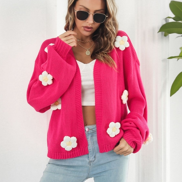 Timeless Daisy Open Front Cardi - Pink - Picture 1 of 5